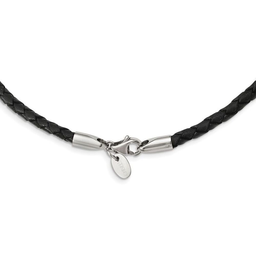 4mm Black Leather Weave Cord & Stainless Steel Clasp Necklace, 18 Inch